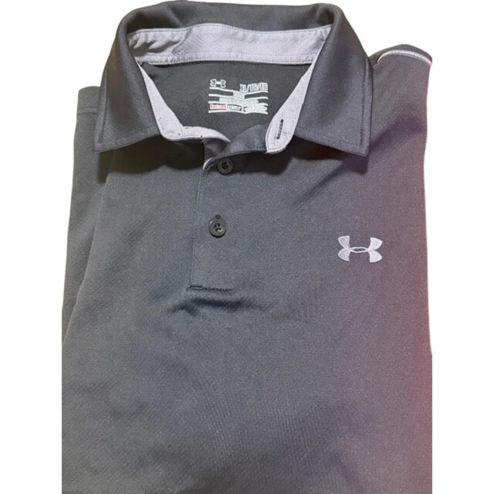 Under Armour‎ Mens XL HeatGear Polo Shirt Lot 2 Black Orange Striped Loose Fit